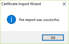 Successful import of the certificate