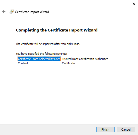 Certificate import wizard resume